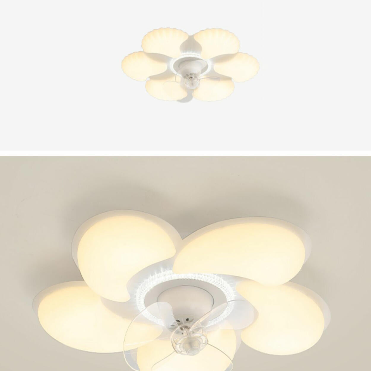 Elegant White Flower Flush LED Ceiling Fan with Light