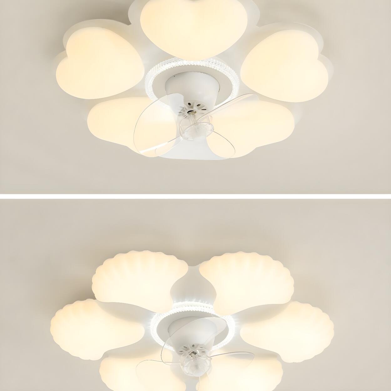 Elegant White Flower Flush LED Ceiling Fan with Light