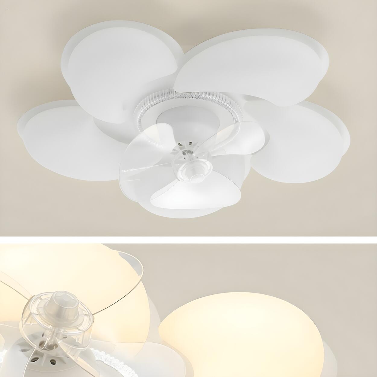 Elegant White Flower Flush LED Ceiling Fan with Light