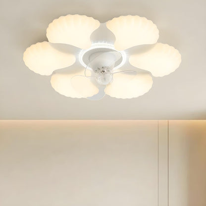 Elegant White Flower Flush LED Ceiling Fan with Light