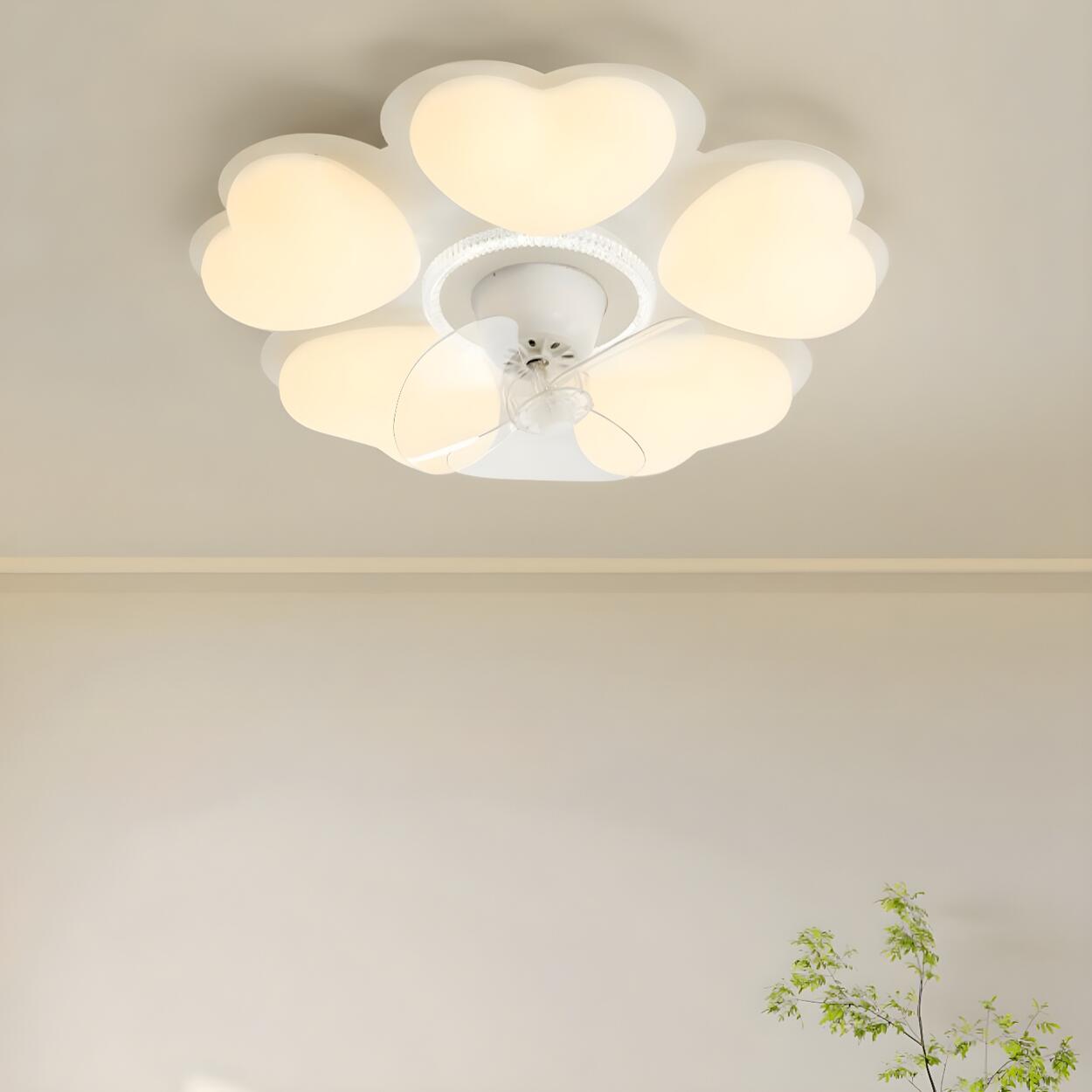 Elegant White Flower Flush LED Ceiling Fan with Light