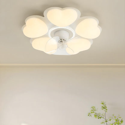 Elegant White Flower Flush LED Ceiling Fan with Light