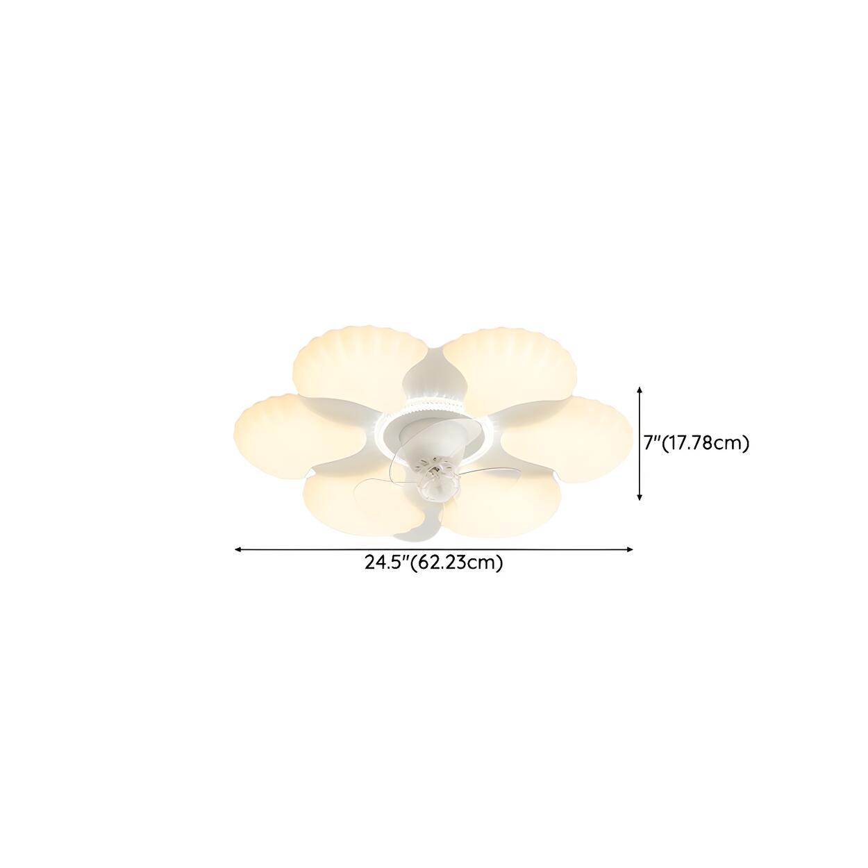 Elegant White Flower Flush LED Ceiling Fan with Light