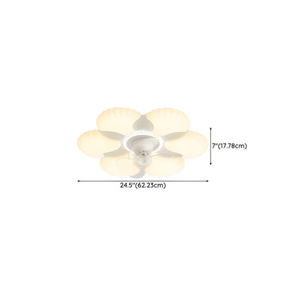 Elegant White Flower Flush LED Ceiling Fan with Light