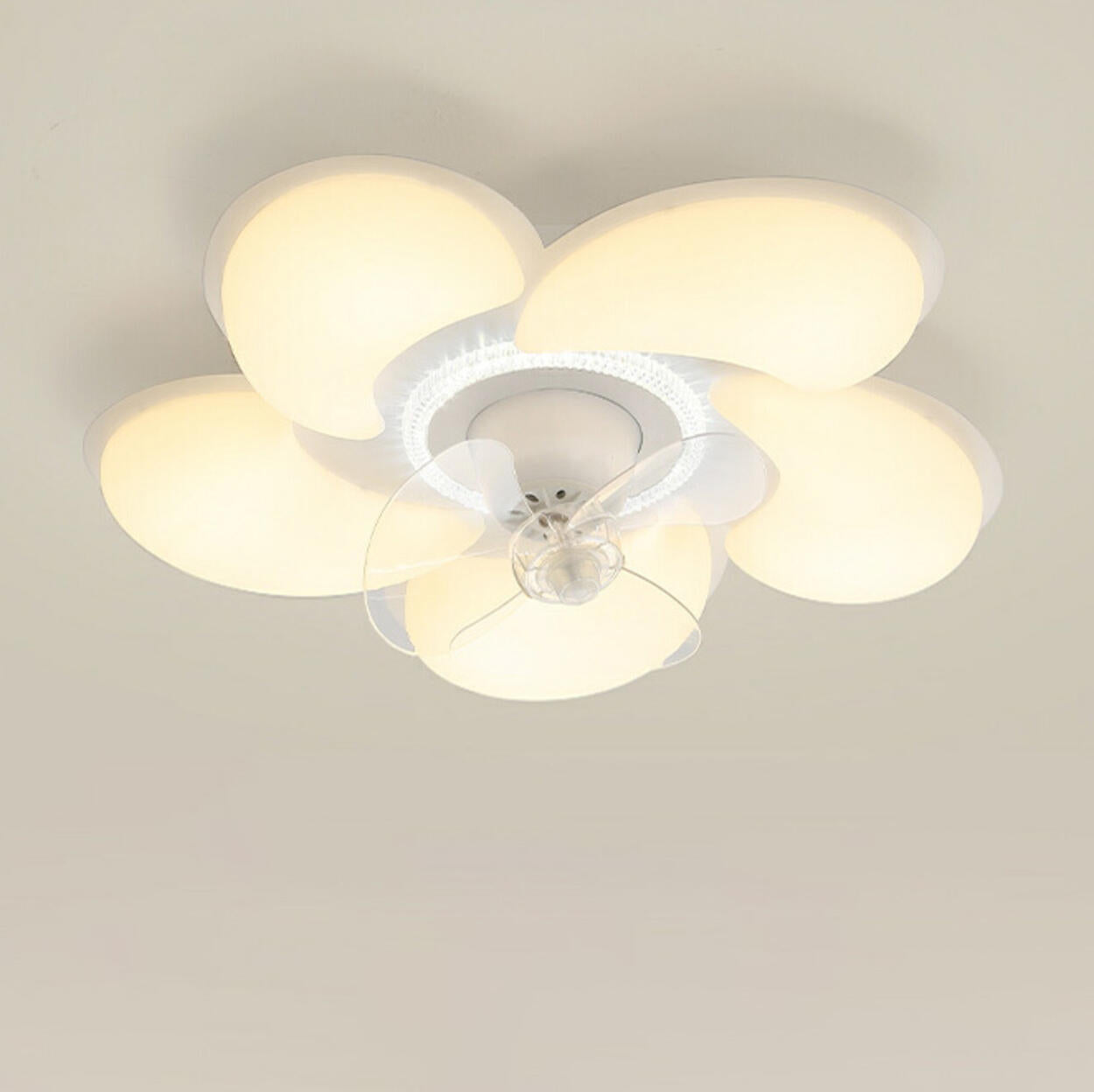 Elegant White Flower Flush LED Ceiling Fan with Light