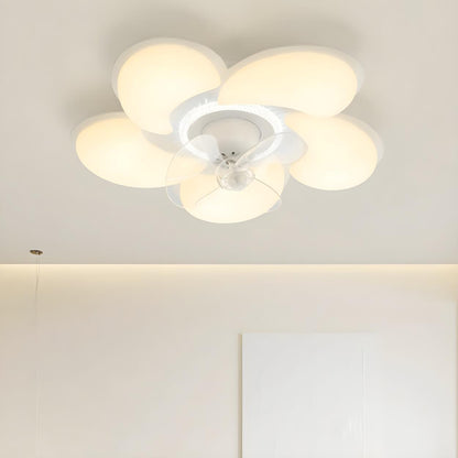 Elegant White Flower Flush LED Ceiling Fan with Light