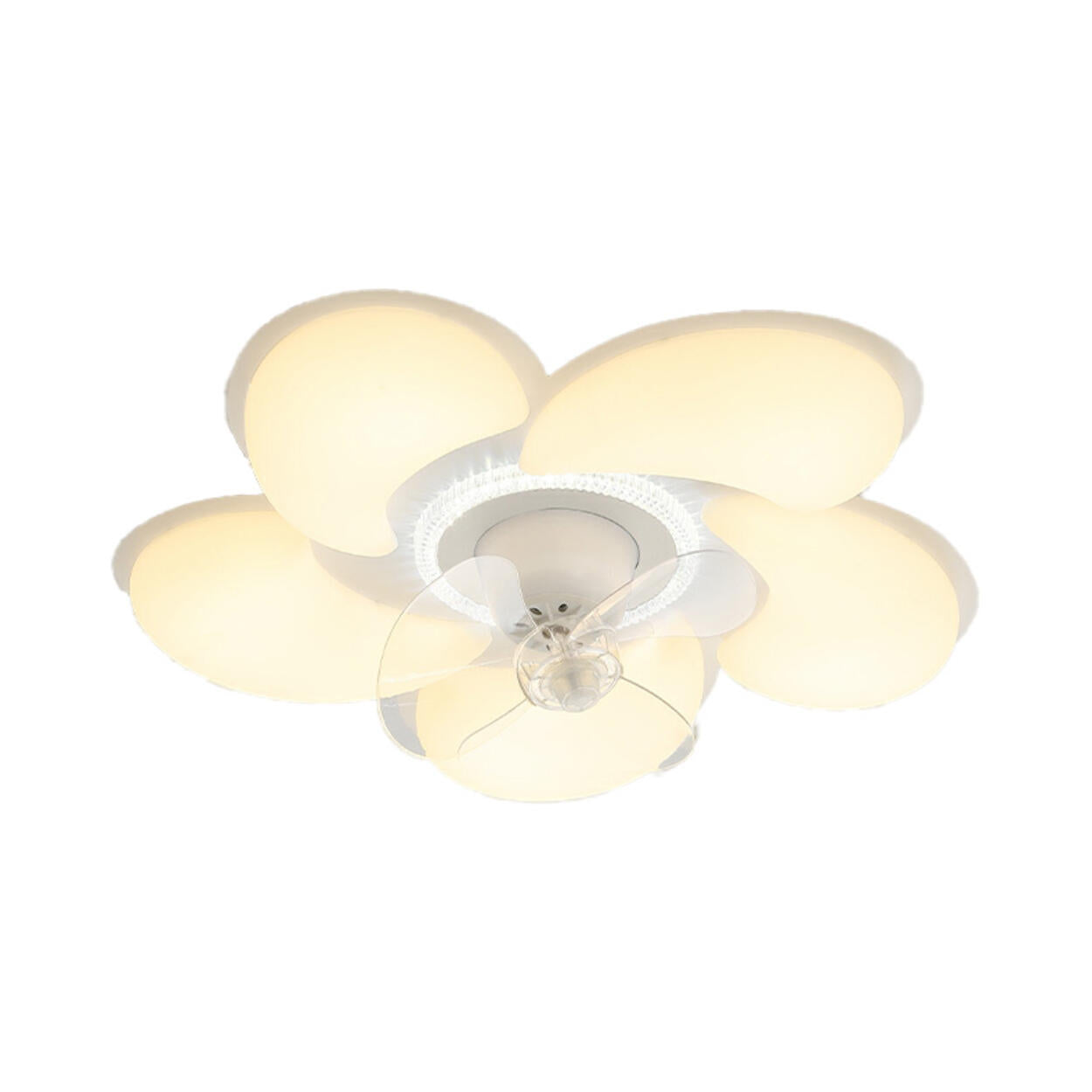 Elegant White Flower Flush LED Ceiling Fan with Light