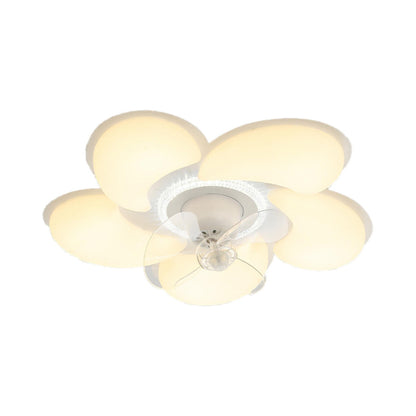 Elegant White Flower Flush LED Ceiling Fan with Light