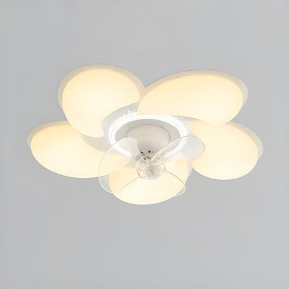 Elegant White Flower Flush LED Ceiling Fan with Light