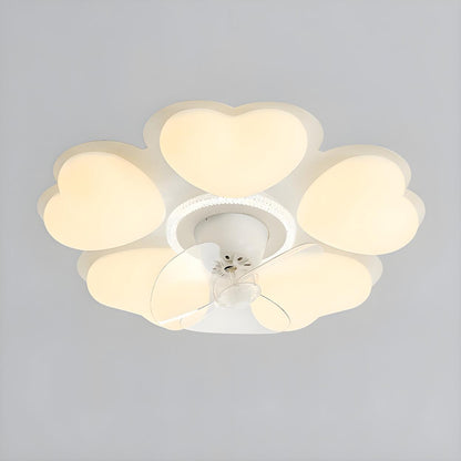 Elegant White Flower Flush LED Ceiling Fan with Light