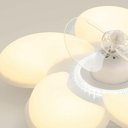 Elegant White Flower Flush LED Ceiling Fan with Light