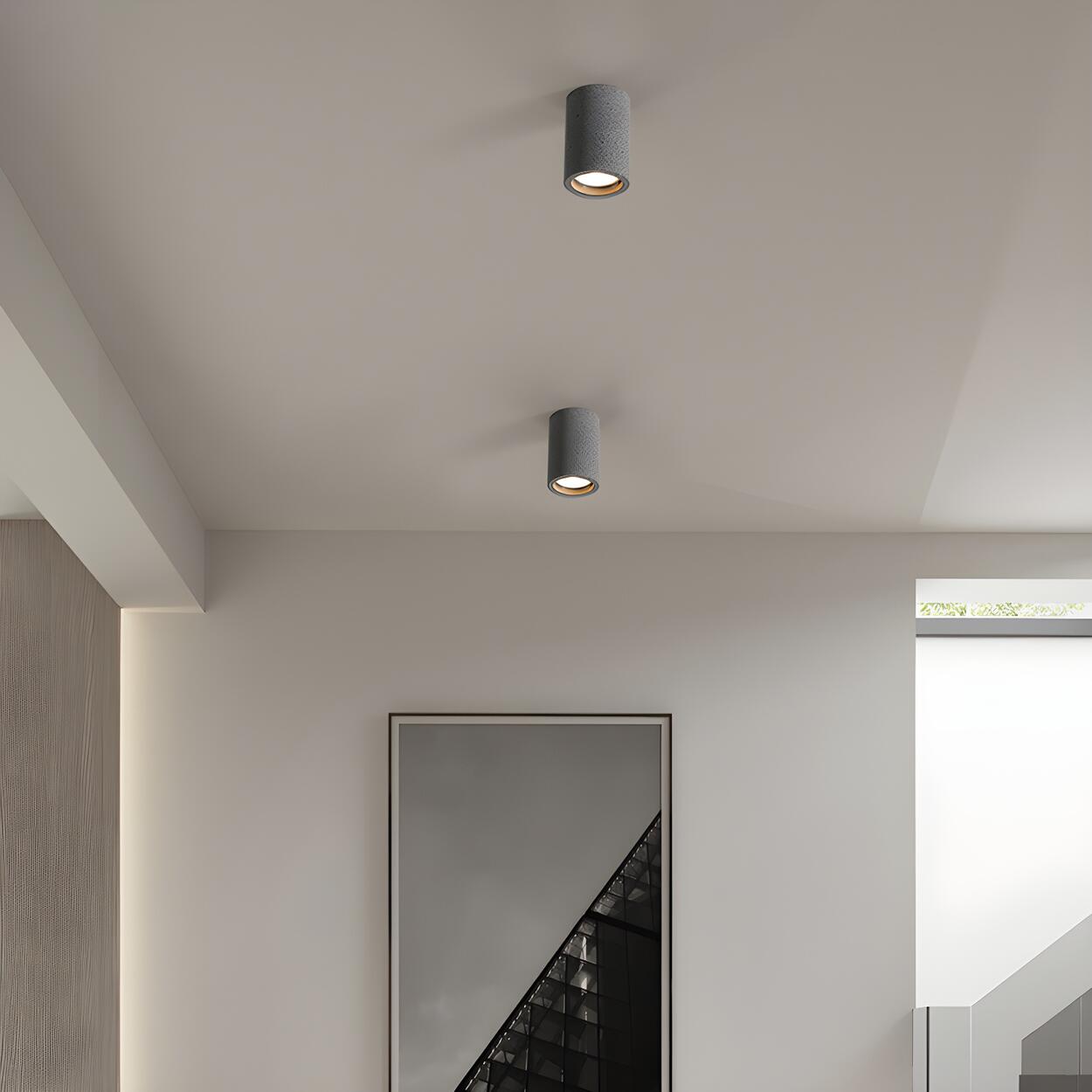 Entrance Simple Grey Stone Cylinder Flush Mount Light