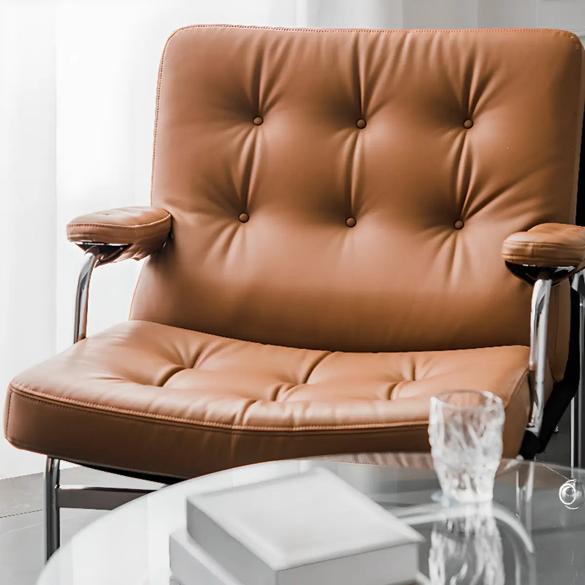 Ergonomic Brown Silicone Rubber Tufted Back Arm Chair