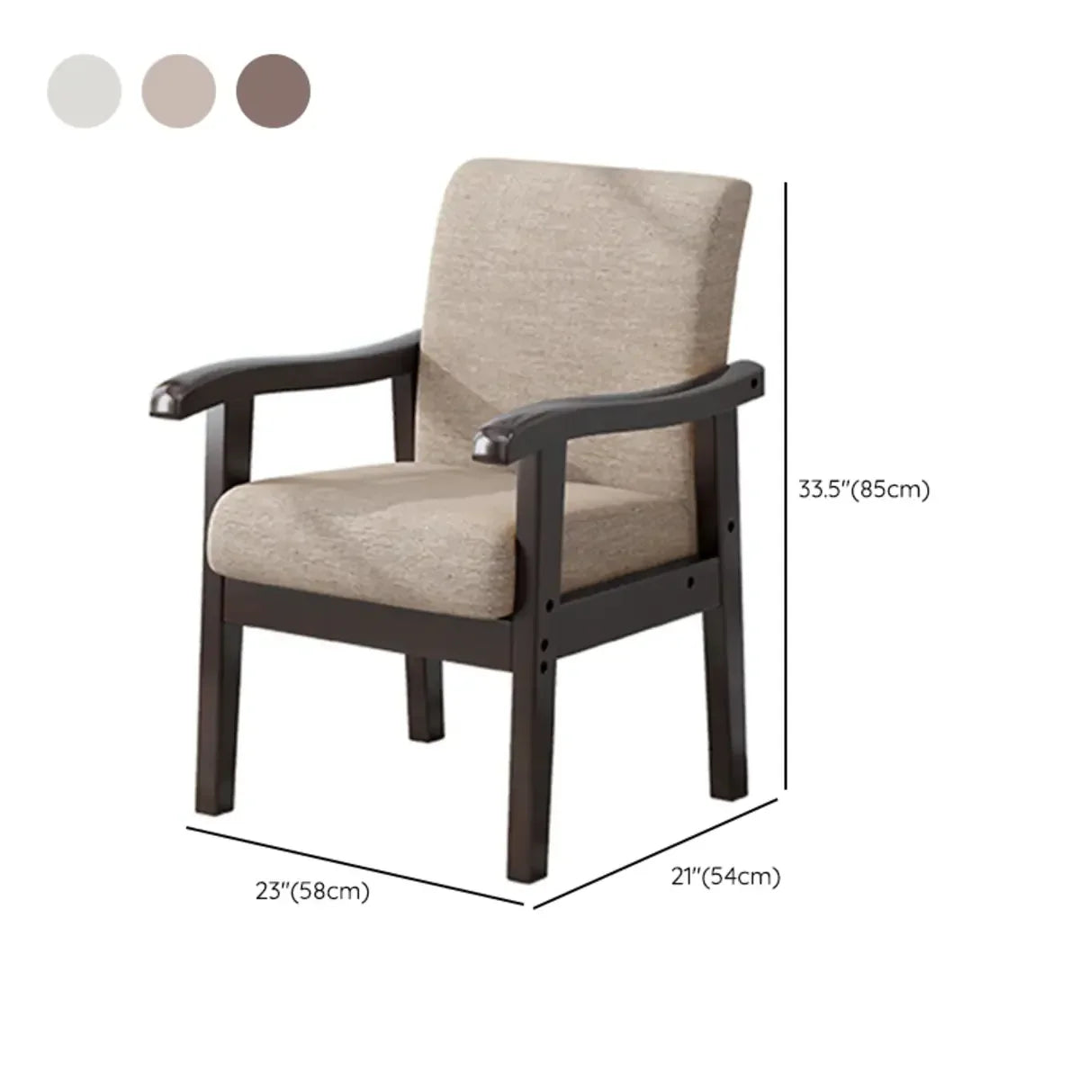 Ergonomic Coffee Cotton Linen Fixed Back Arm Chair