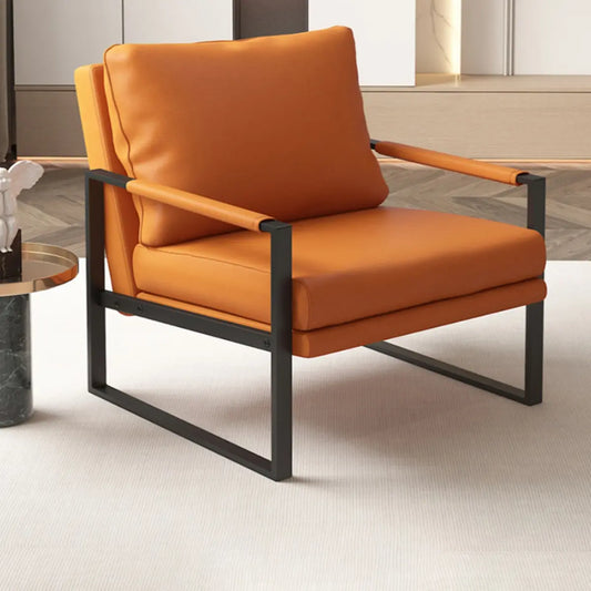 Ergonomic Orange Leather Fixed Back Sled Arm Chair