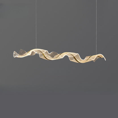 Exquisite Gold Wave LED Metal Island Pendant Light