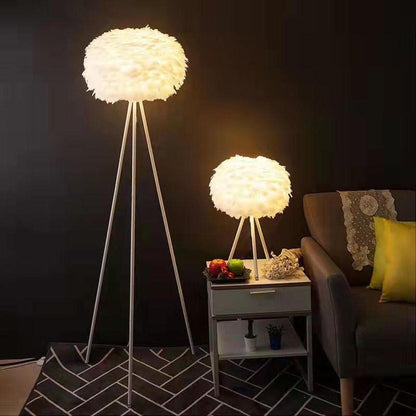 Fluffy Feather Shade Modern Tripod Metal Floor Lamp