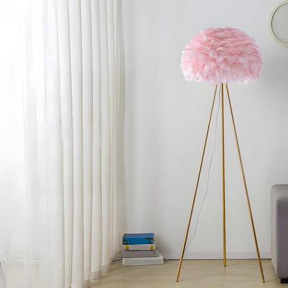 Fluffy Feather Shade Modern Tripod Metal Floor Lamp