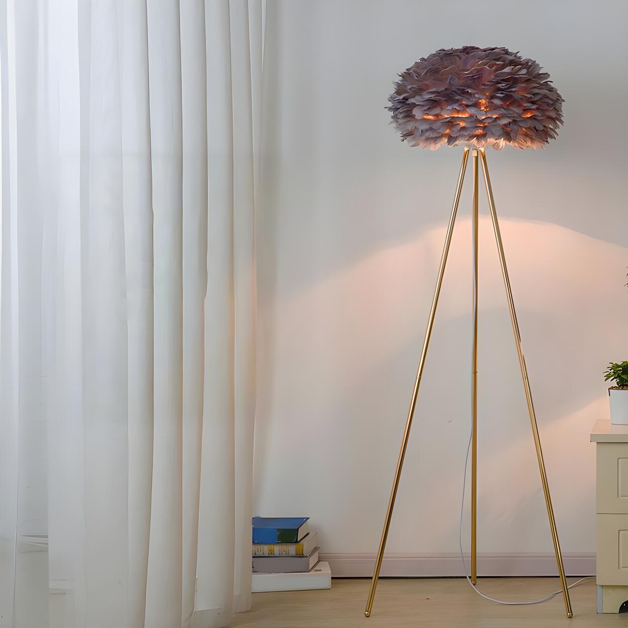 Fluffy Feather Shade Modern Tripod Metal Floor Lamp