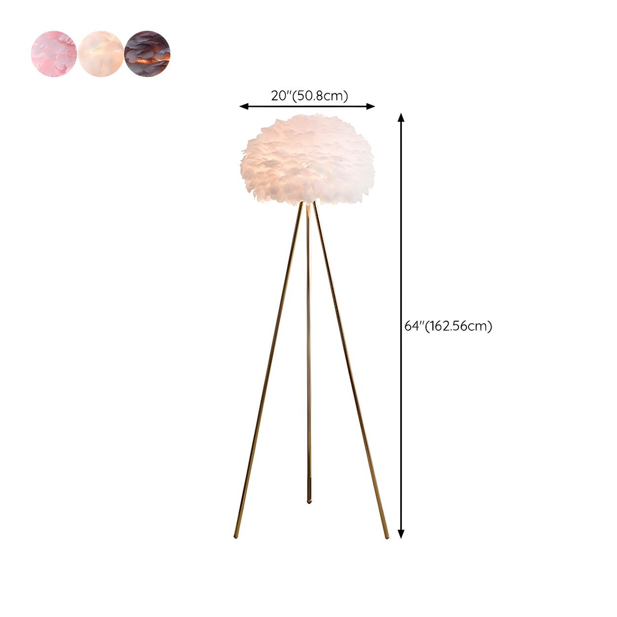 Fluffy Feather Shade Modern Tripod Metal Floor Lamp