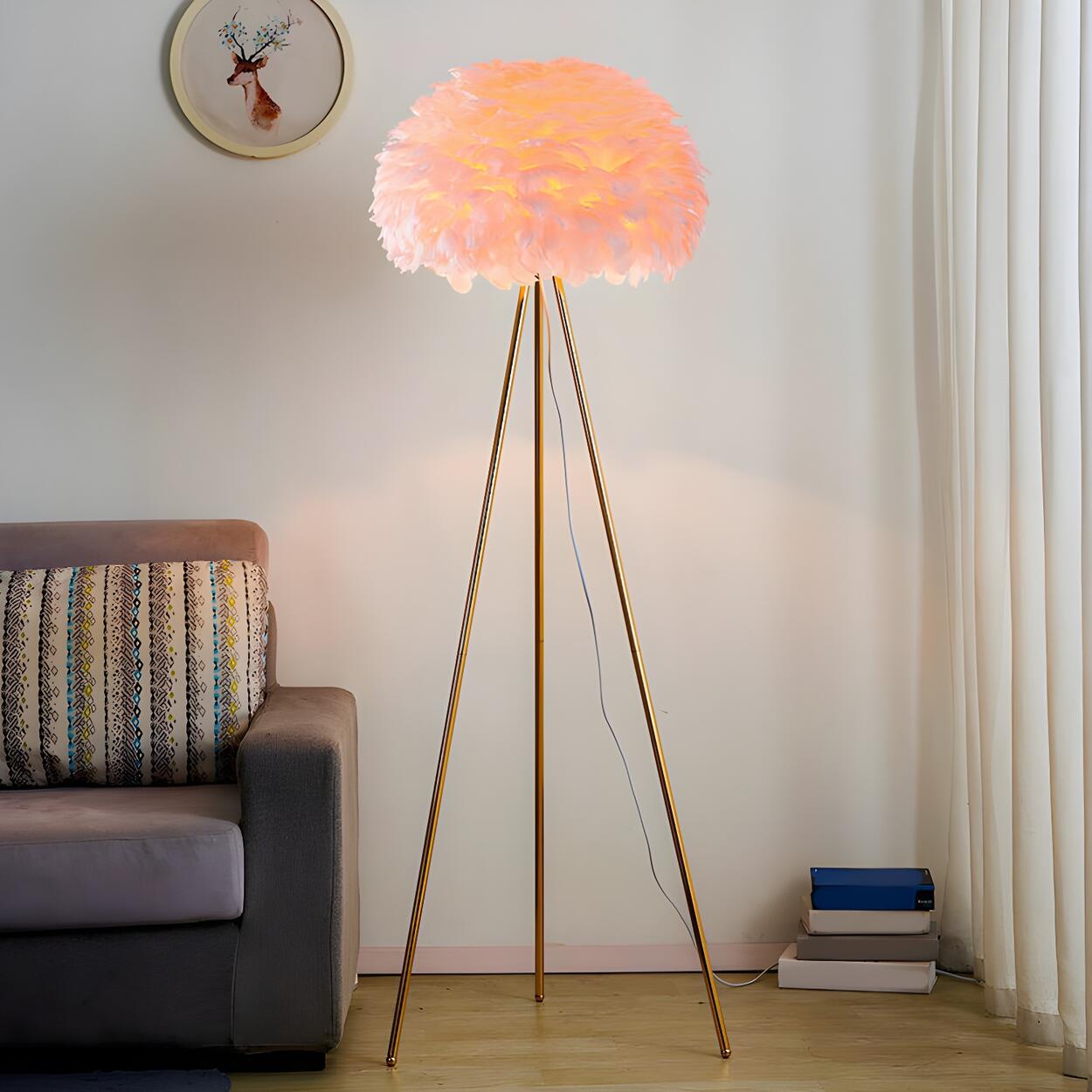 Fluffy Feather Shade Modern Tripod Metal Floor Lamp