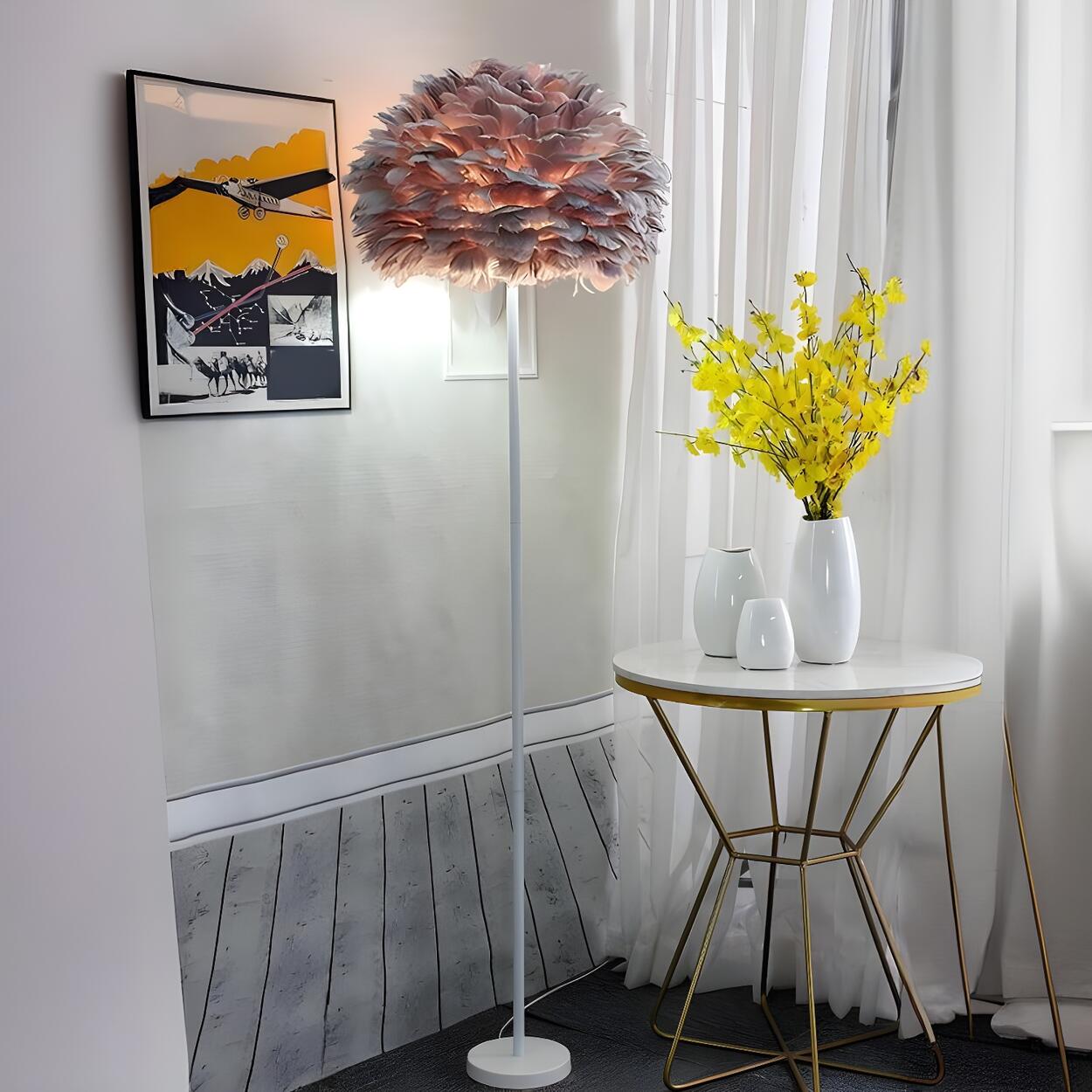 Fluffy Feather Shade Modern Tripod Metal Floor Lamp