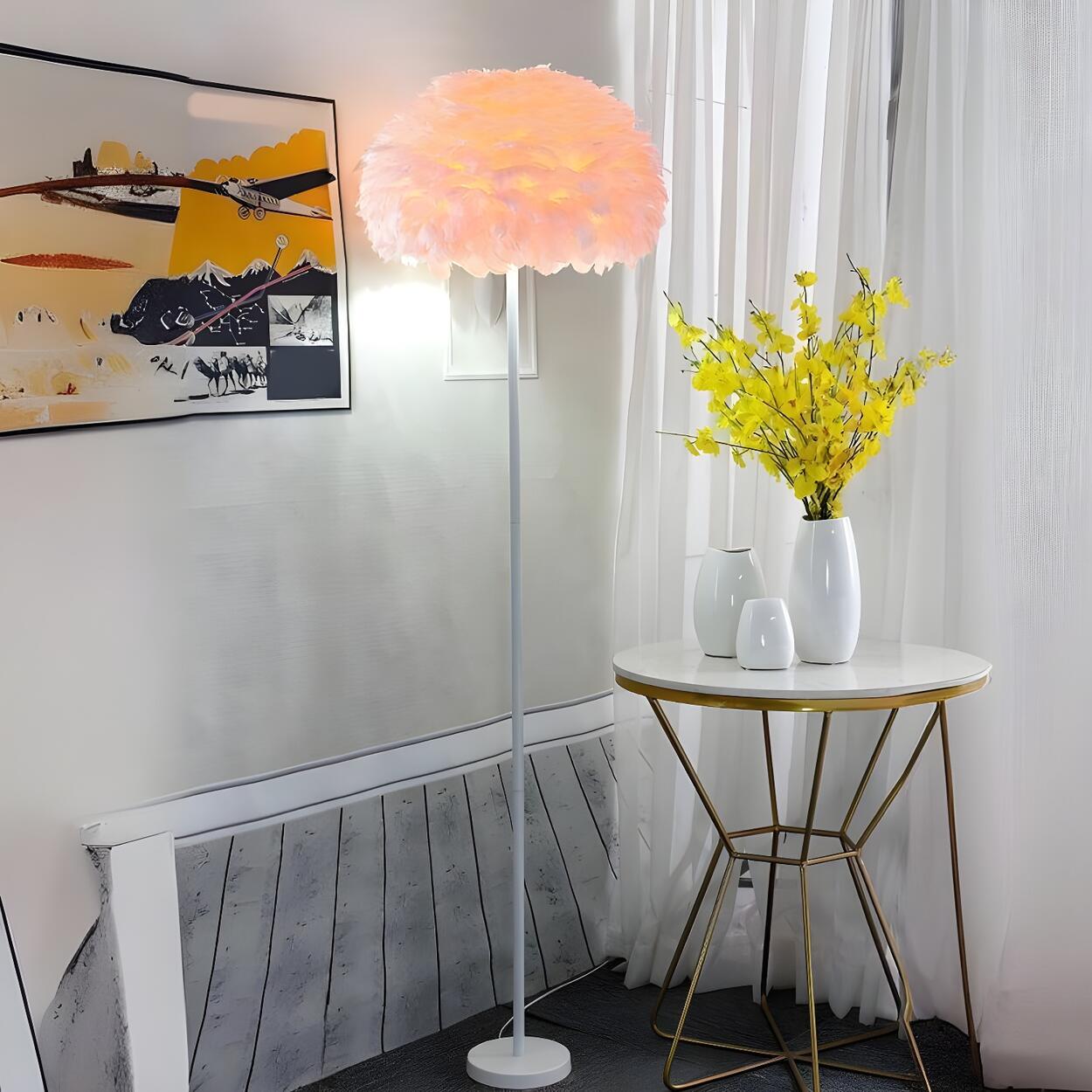 Fluffy Feather Shade Modern Tripod Metal Floor Lamp