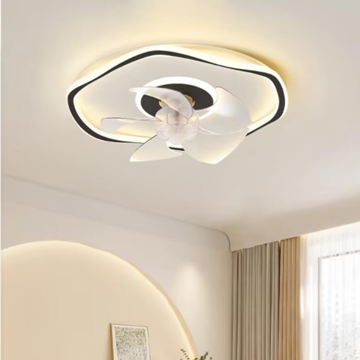 Flush Round Wave Modern Remote Ceiling Fan with Light