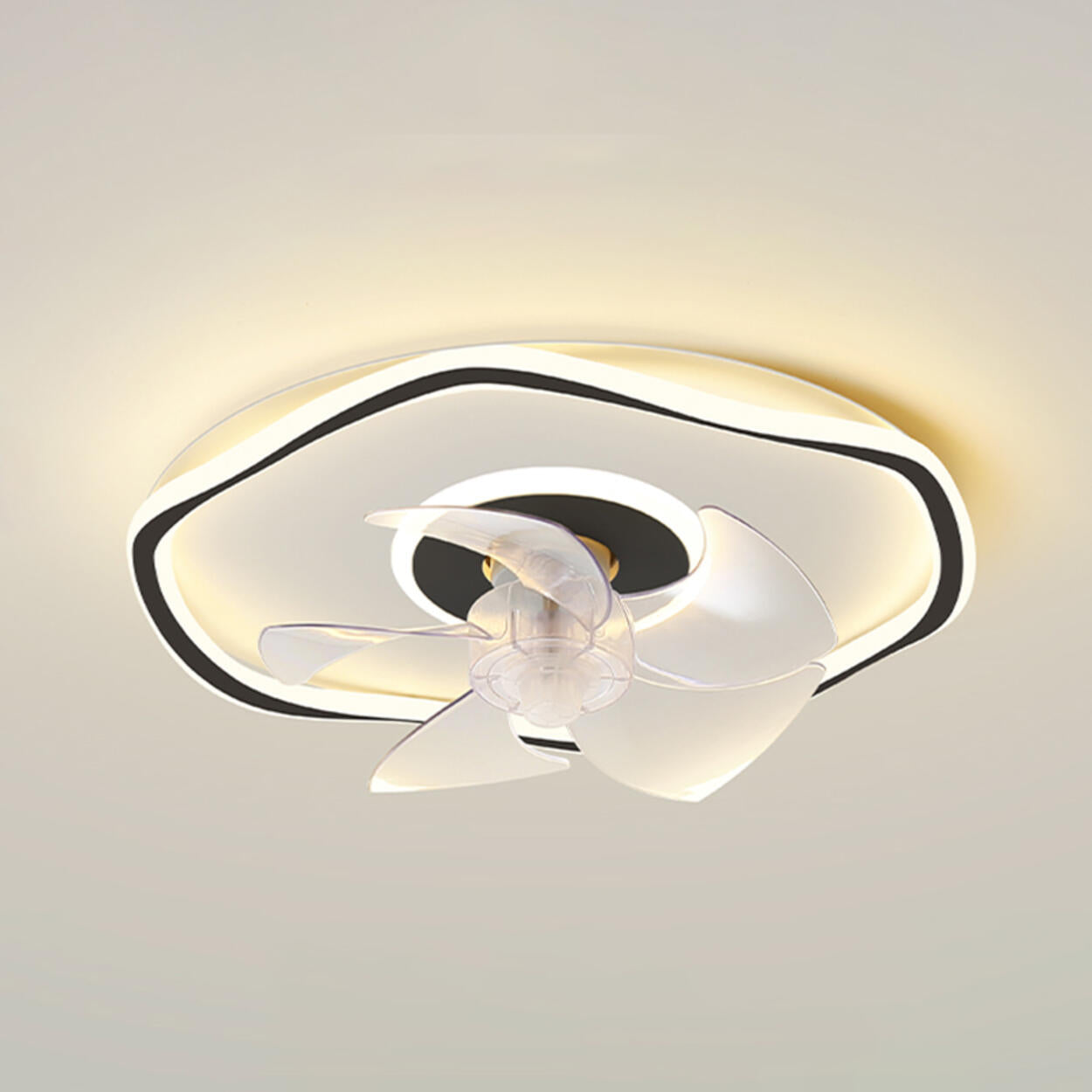 Flush Round Wave Modern Remote Ceiling Fan with Light