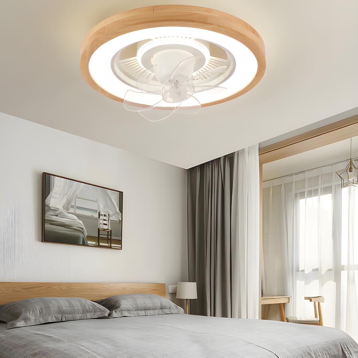 Flush Simple Round Remote Bladeless Ceiling Fan Light