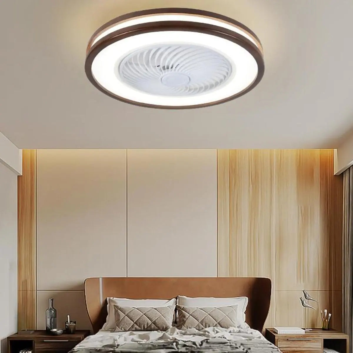 Flush Simple Round Remote Bladeless Ceiling Fan Light