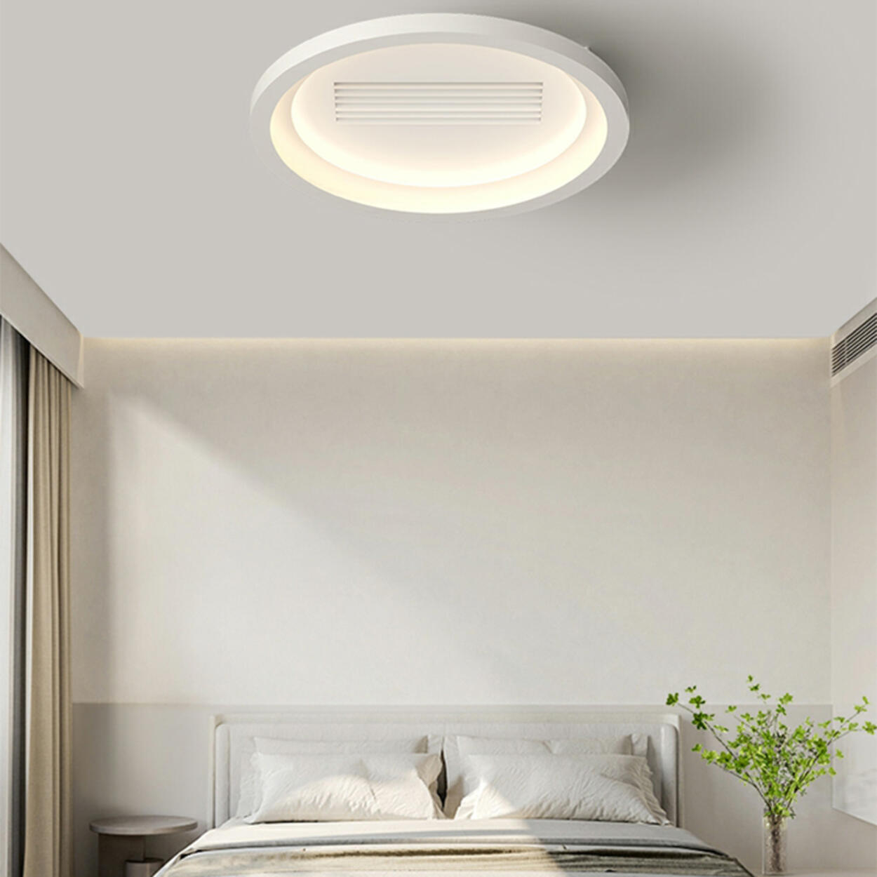 Flush White Geometric Bladeless Ceiling Fan with Light