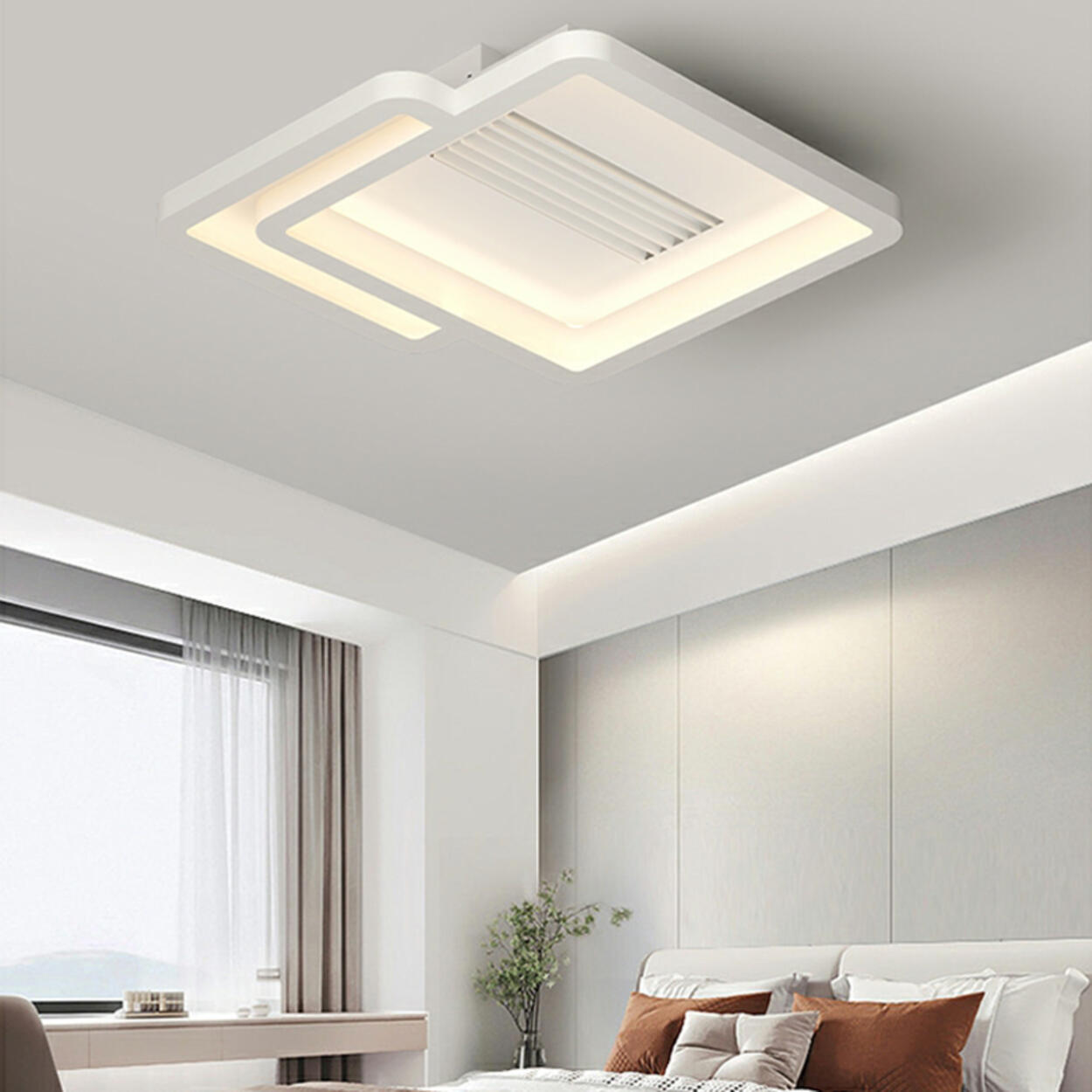 Flush White Geometric Bladeless Ceiling Fan with Light