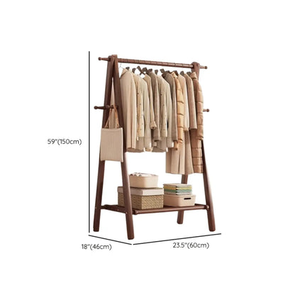 Foldable Beech Wood Nut-Brown Shelves Hooks Coat Rack