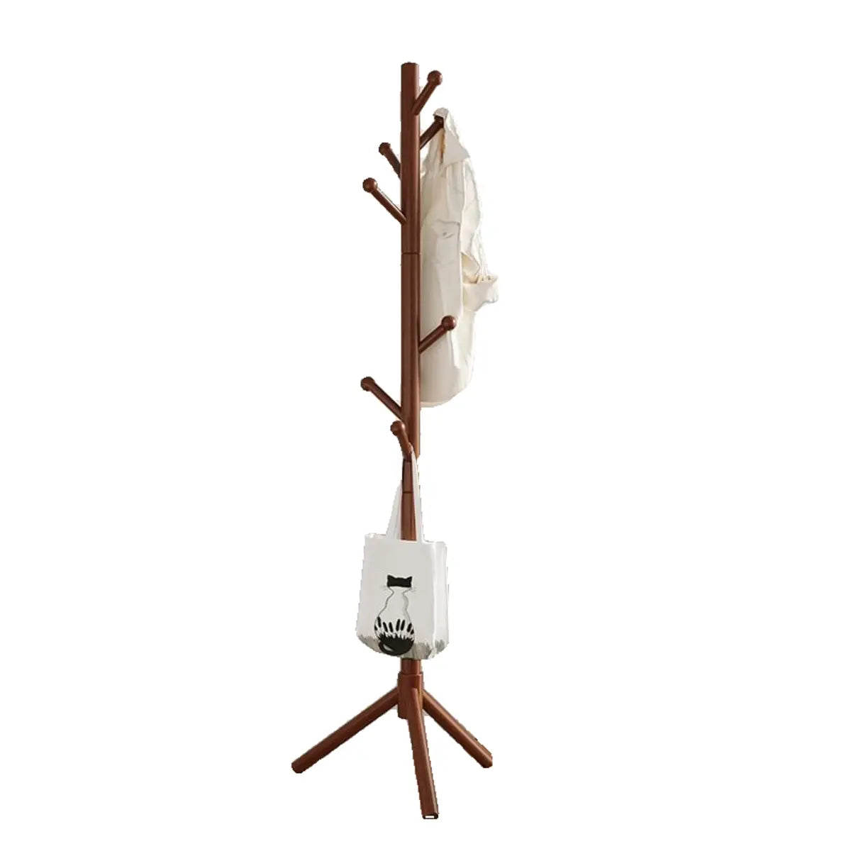 Freestanding Bedroom Walnut Wood Hooks Narrow Coat Rack