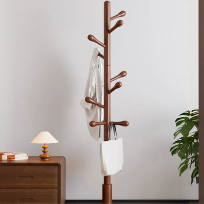 Freestanding Bedroom Walnut Wood Hooks Narrow Coat Rack