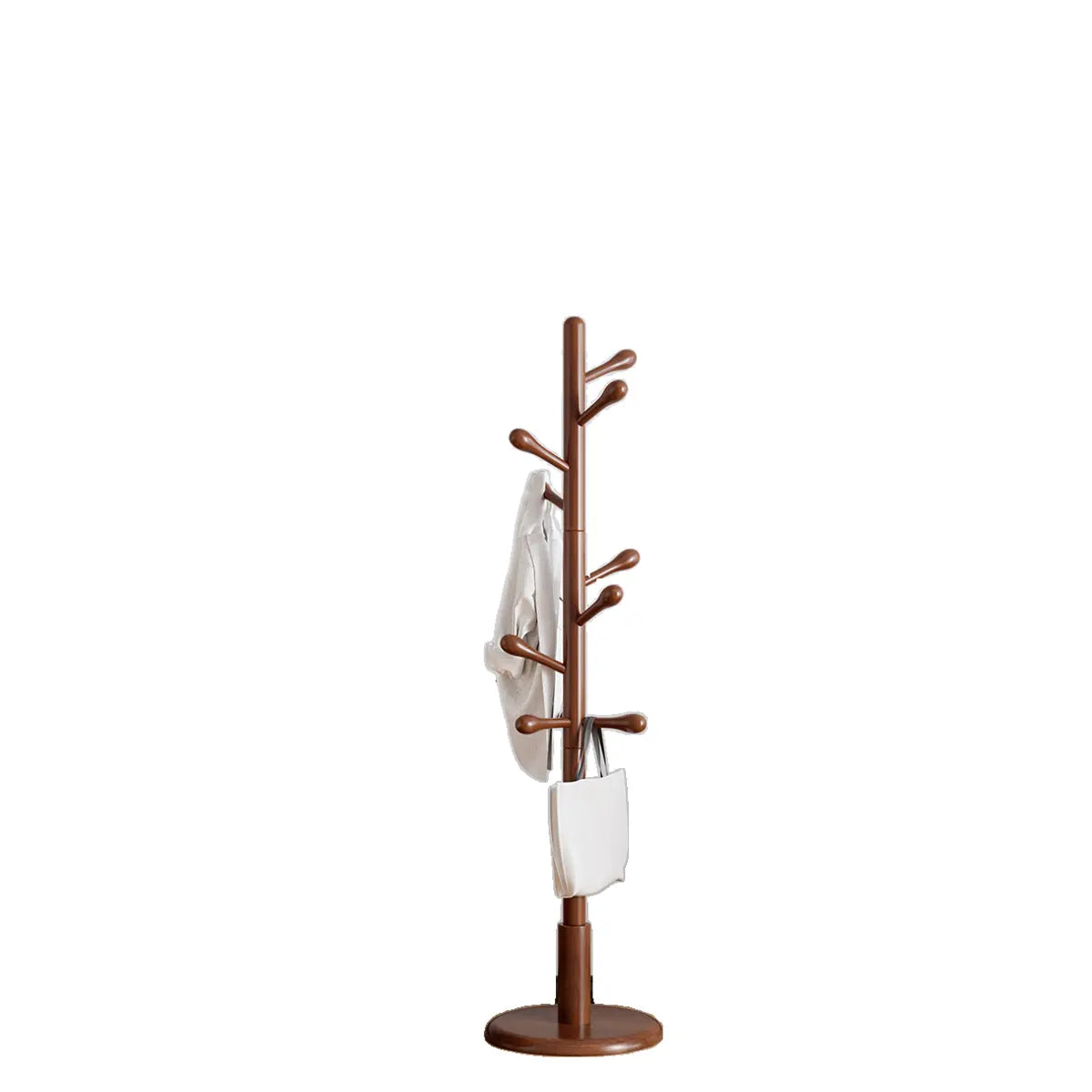 Freestanding Bedroom Walnut Wood Hooks Narrow Coat Rack