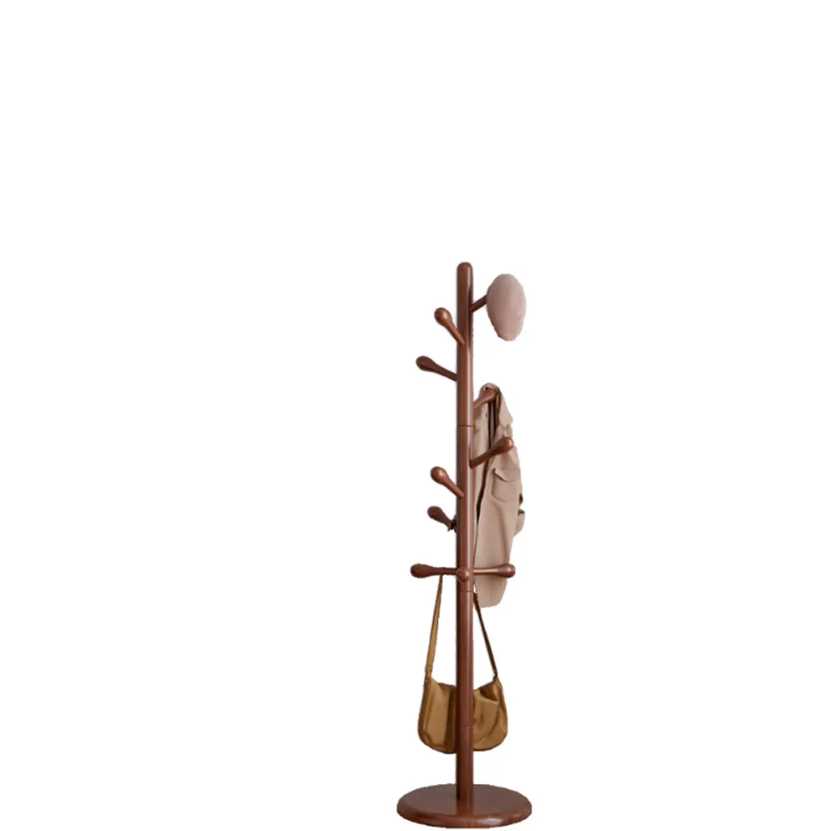 Freestanding Bedroom Walnut Wood Hooks Narrow Coat Rack