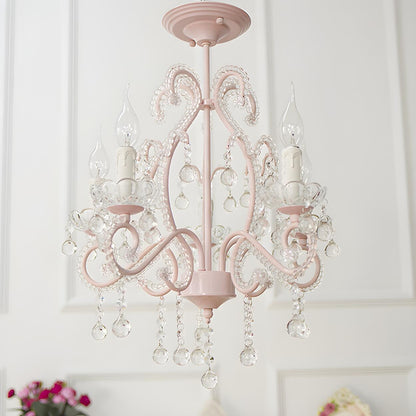 Girly Pink Crystal Nordic Clear Crystal Candle Chandelier