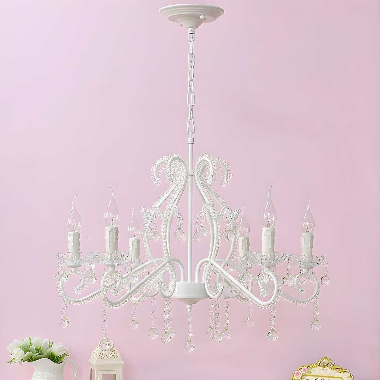 Girly Pink Crystal Nordic Clear Crystal Candle Chandelier