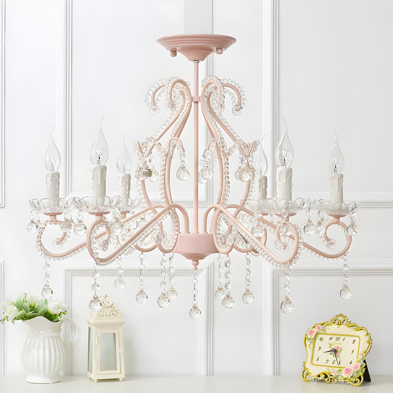 Girly Pink Crystal Nordic Clear Crystal Candle Chandelier