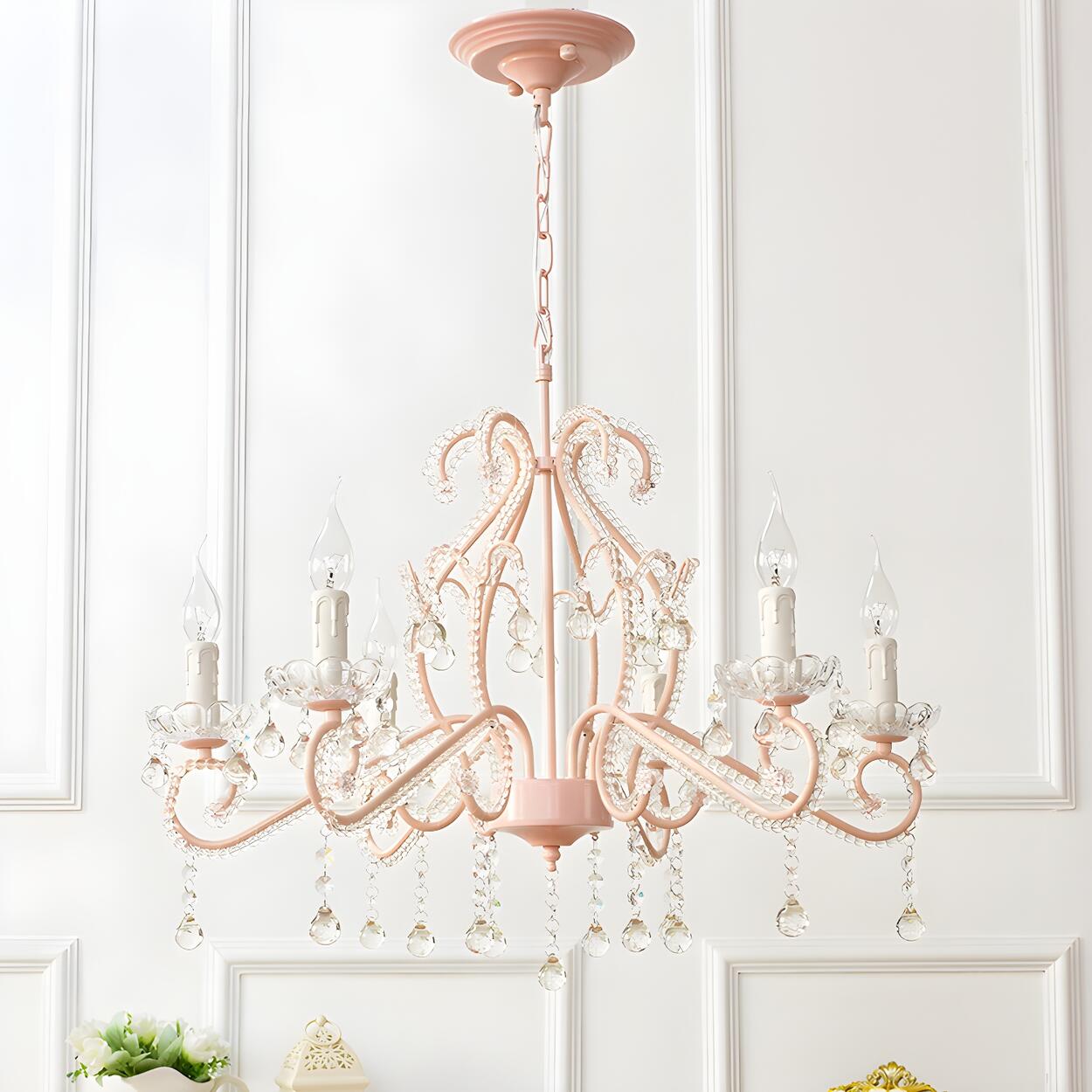 Girly Pink Crystal Nordic Clear Crystal Candle Chandelier