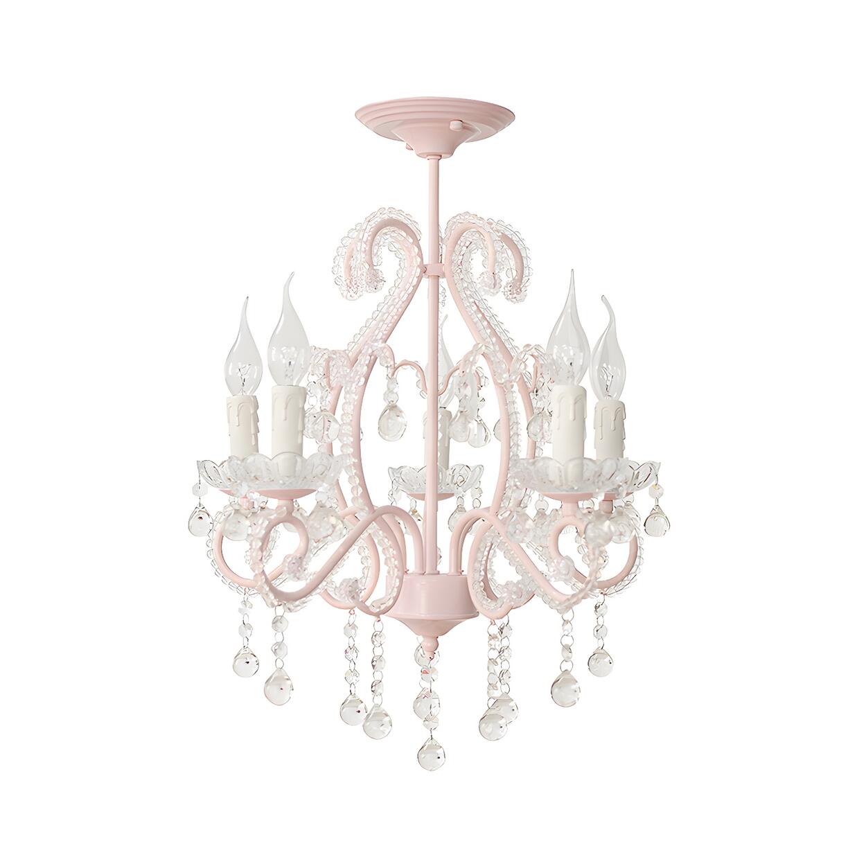 Girly Pink Crystal Nordic Clear Crystal Candle Chandelier