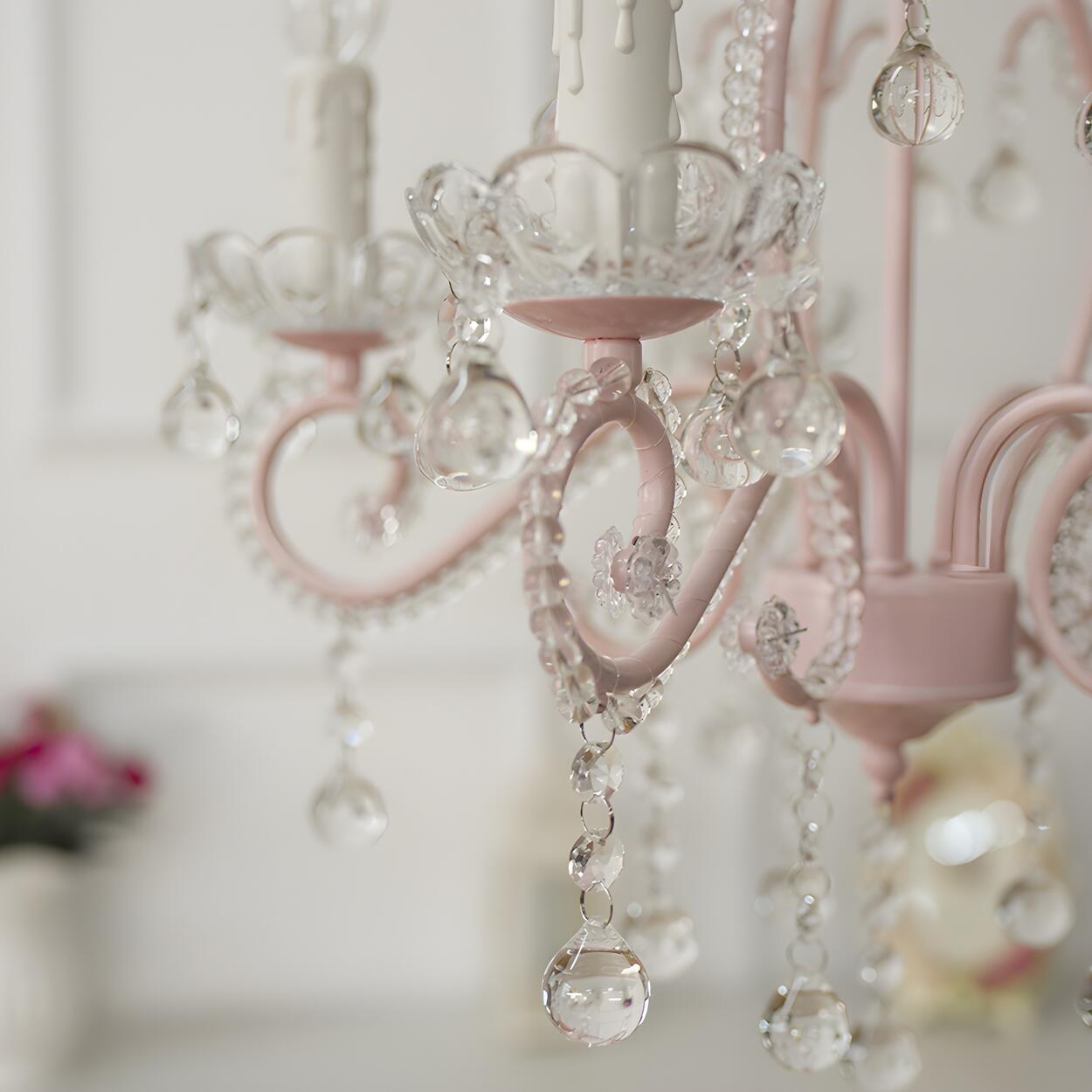 Girly Pink Crystal Nordic Clear Crystal Candle Chandelier