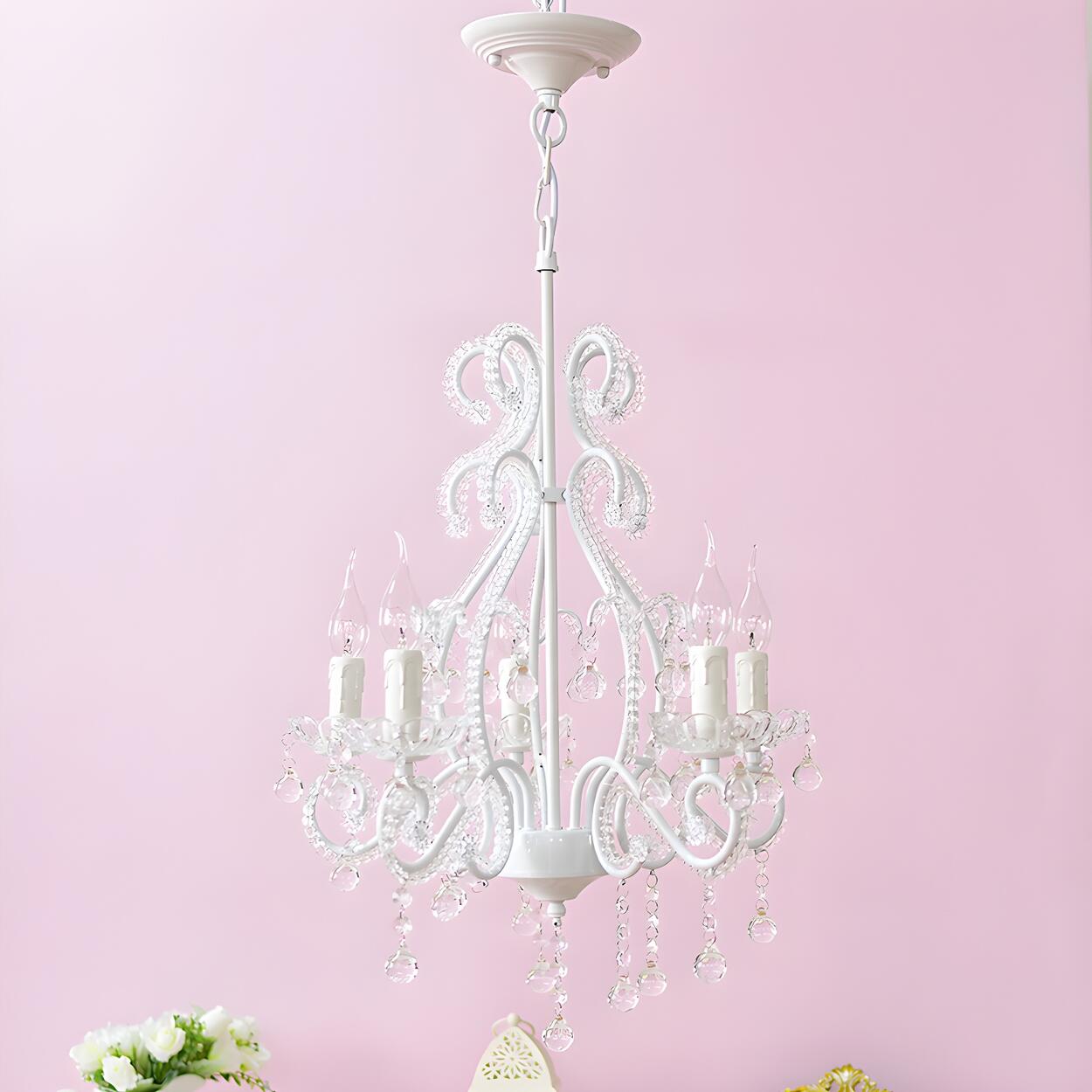 Girly Pink Crystal Nordic Clear Crystal Candle Chandelier