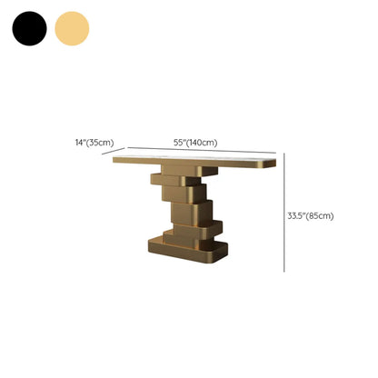 Glam Abstract Gold Metal Console Table with Stone Top