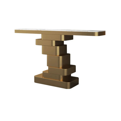 Glam Abstract Gold Metal Console Table with Stone Top