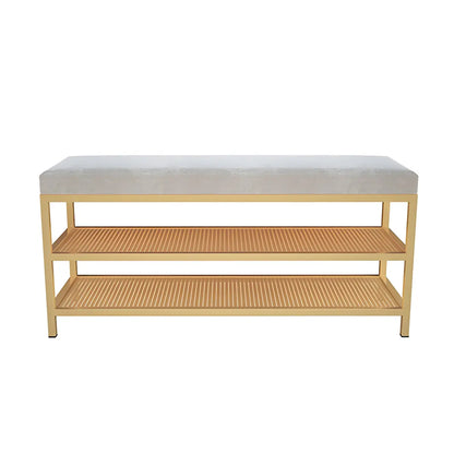 Glam Grey Velvet Metal Legs Shoe Storage Entryway Bench