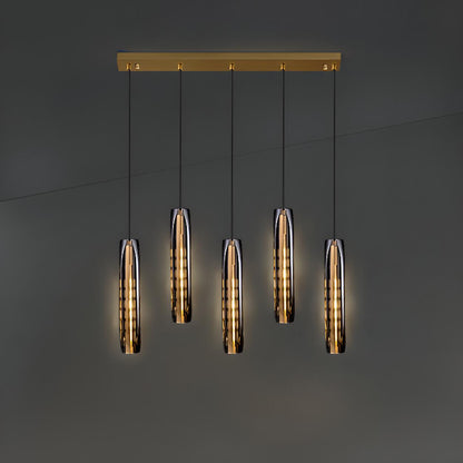 Gold Cylinder Crystal Kitchen Island Pendant Lights