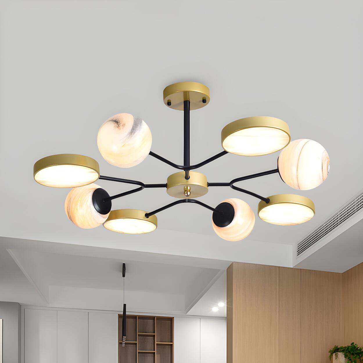 Gold Nordic Moon Frosted Glass LED Pendant Chandelier